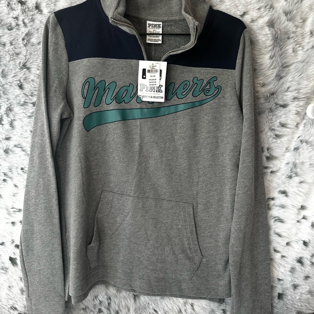 297. Victoria's Secret PINK Seattle Mariners quarter-zip pullover in gray sz xs